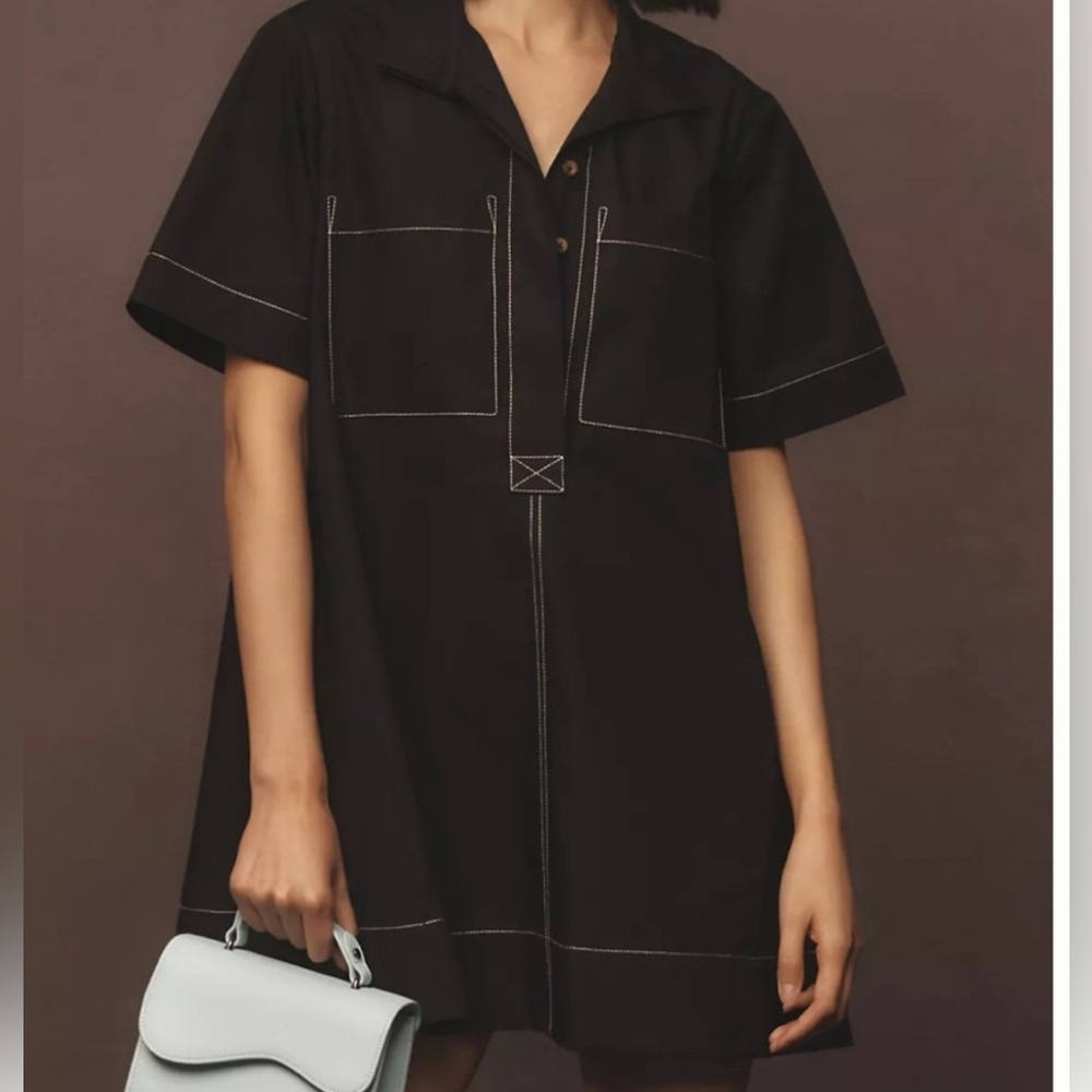 Maeve Black Mini Dress with Contrast Stitching
